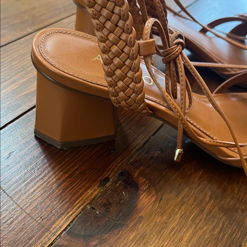 Arezzo Brown Ankle Wrap Heeled Sandal with Flower Detail Size 7.5 - Picture 3 of 7